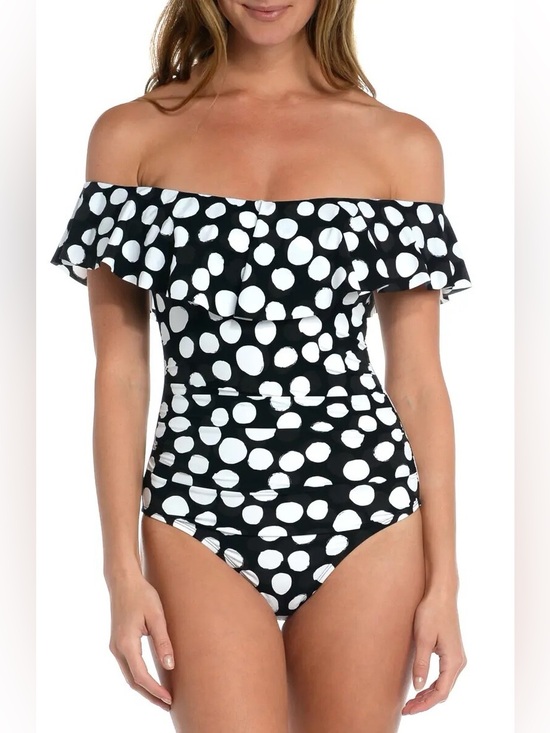 La Blanca Other - LA BLANCA women’s meet me in Ibiza polka dot runched slimming black white 8